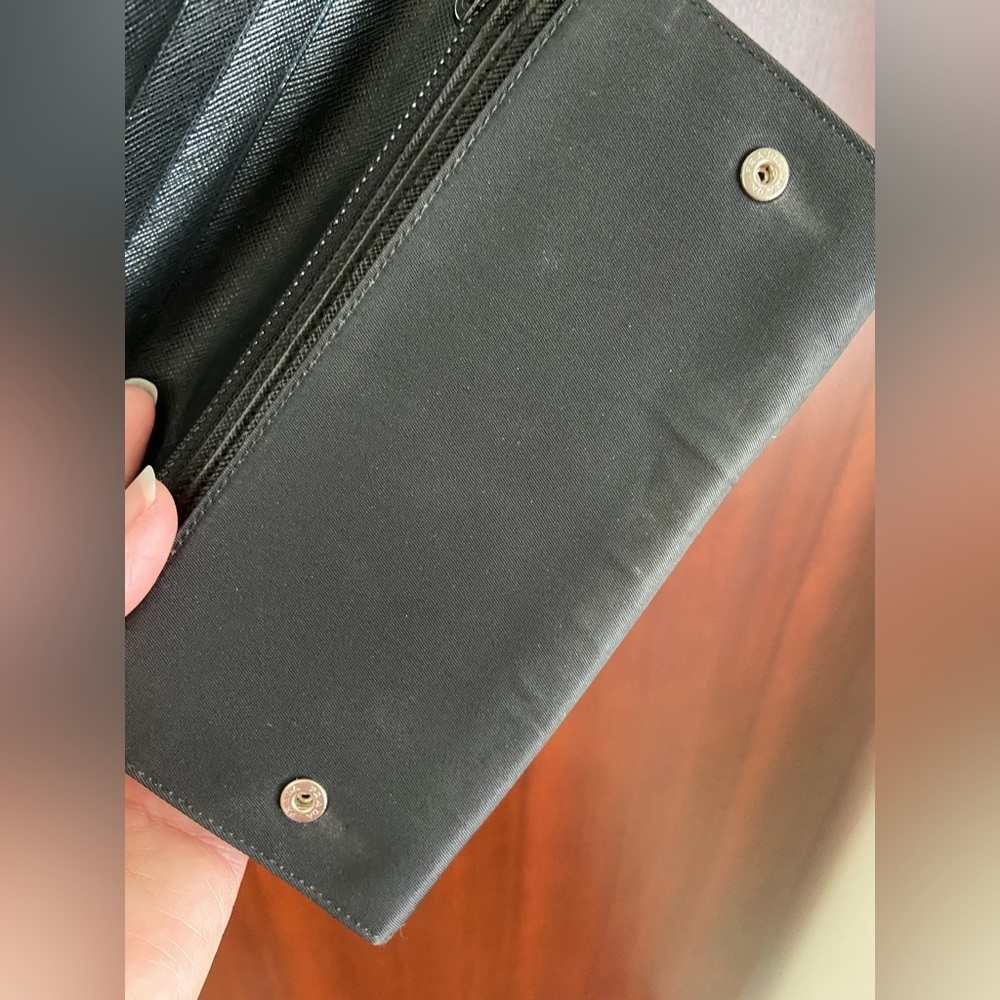 PRADA Tessuto Nylon Saffiano Flap Wallet Black w/ unbranded chain Authentic - Picture 7 of 16